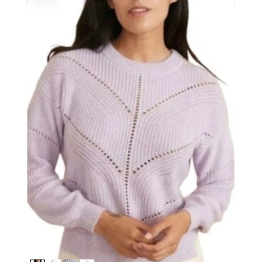 Marine Layer Women Lilac Purple Pointelle Chevron Cashmere Blend Sweater Small